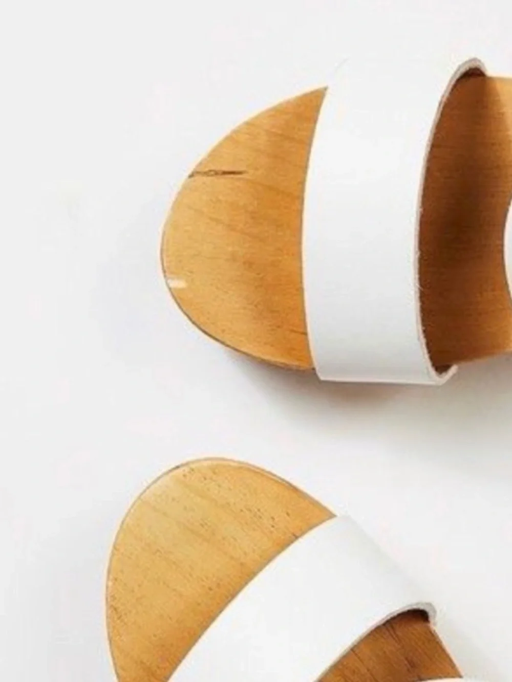 Free People Dune White Two-Strap Leather Wood Platform Sandal